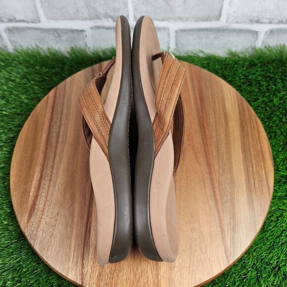 Vionic Tide Aloe Thong Sandals Womens 10 Brown Leather Comfort Flip Flop Slip On - Picture 8 of 10